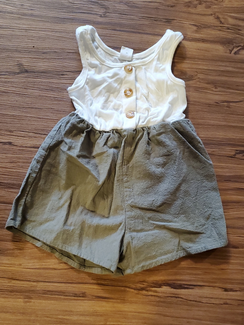 SHEIN White & Olive Green Button-Front Tank Romper